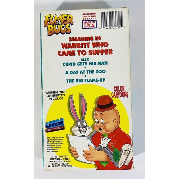Elmer And Bugs Elmer Fudd & Bugs Bunny VHS Video Tape 1991 Animated Warner Bros - Picture 2 of 3